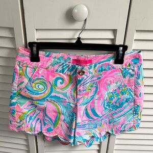 Lilly Pulitzer Pink & Teal Scallop-Hem High-Waist Shorts